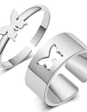 Silver-Plated Butterfly Rings for Couples Sterling Silver Ring Set